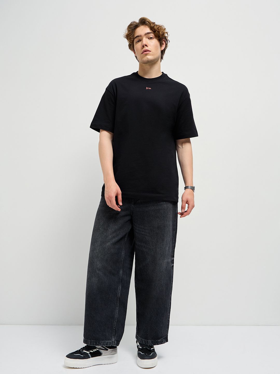THE BEAR HOUSE Graphic Printed Drop Shoulder Sleeves Cotton Oversized T-shirt