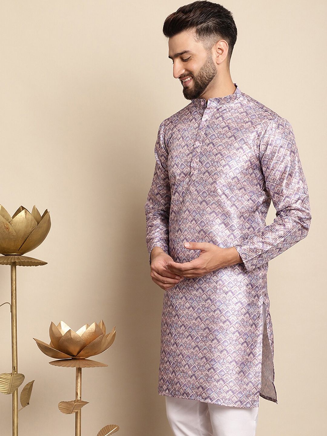 Anouk Men Purple Thread Work Kurta