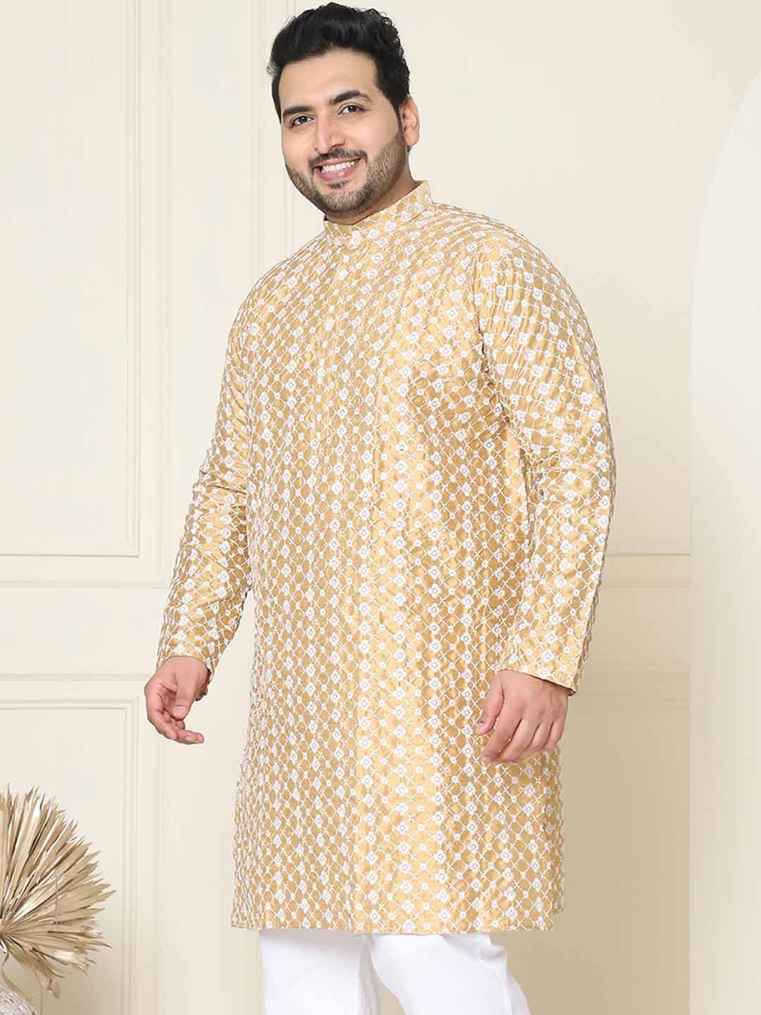 SOJANYA PLUS Motif Etnik Bersulam Benang Kolar Jalinan Kerja Kurta Lurus