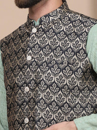 Anouk Floral Embroidered Pure Cotton Sequinned Straight Kurta With Churidar & Nehru Jacket