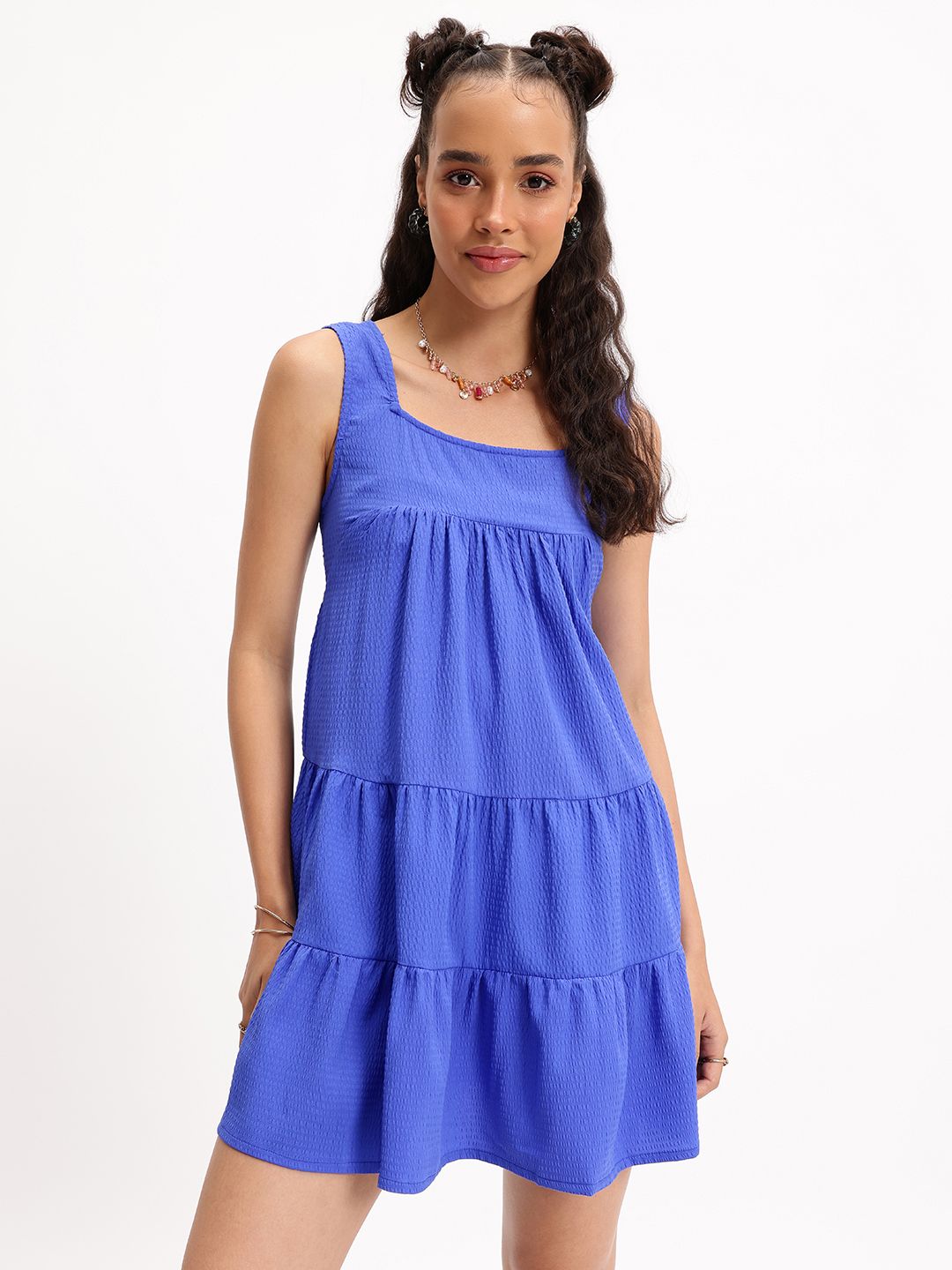 DressBerry Cosmic Cobalt Tiered Treat Mini Dress