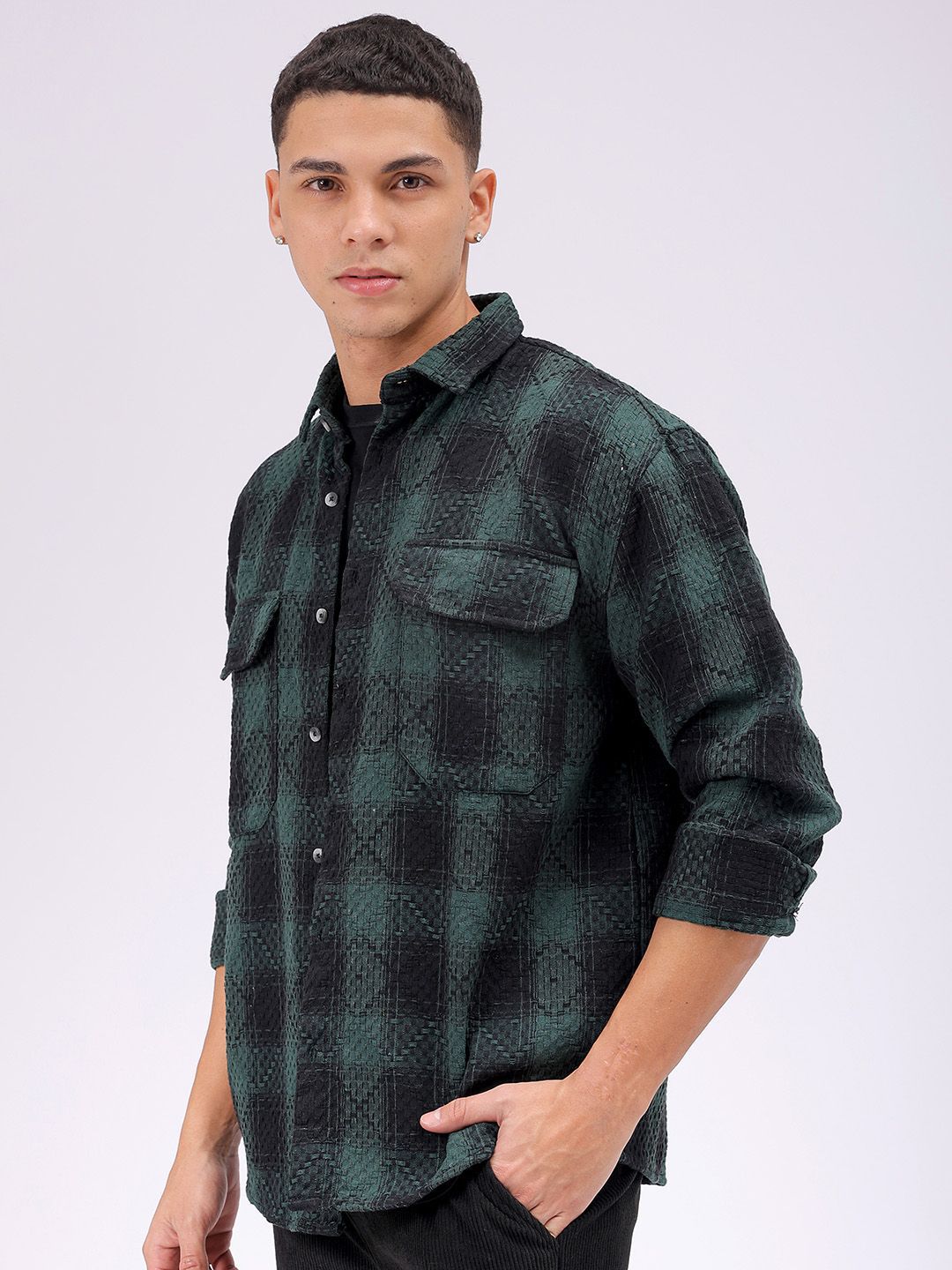 The Indian Garage Co Men Relaxed Fit Textured Checked Resortwear Shirt