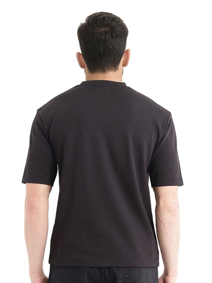 RARE RABBIT Men Solid Round Neck Cotton Oversized T-shirt