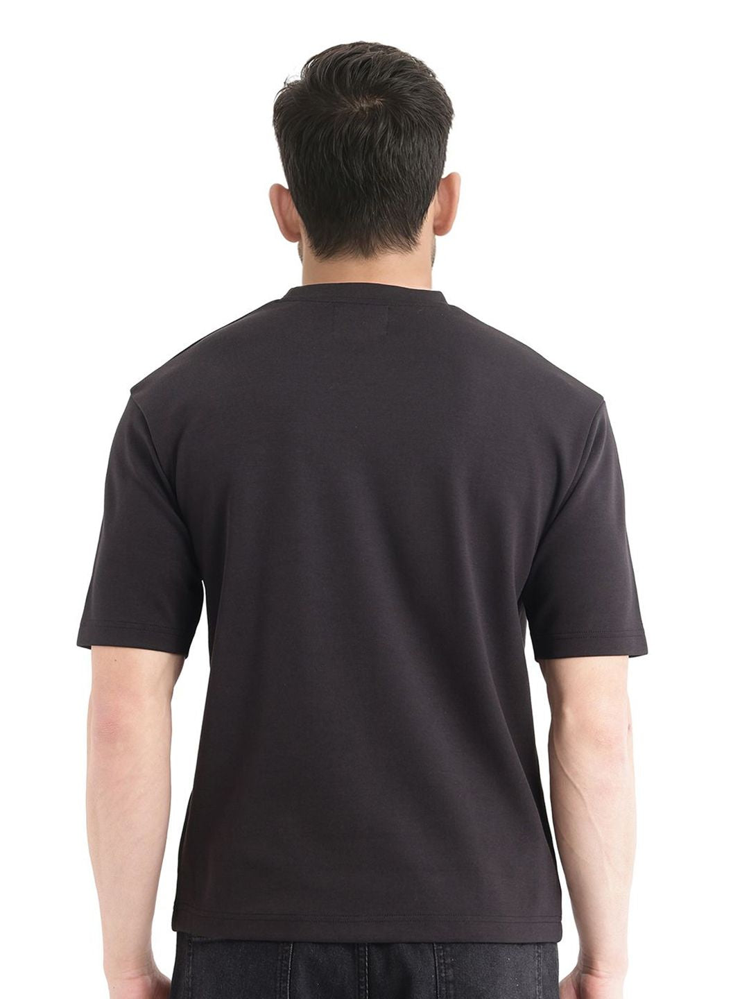 RARE RABBIT Men Solid Round Neck Cotton Oversized T-shirt