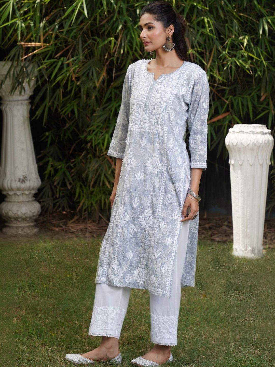 House of Chikankari Women Ethnic Motifs Embroidered Chikankari Indie Prints Kurta