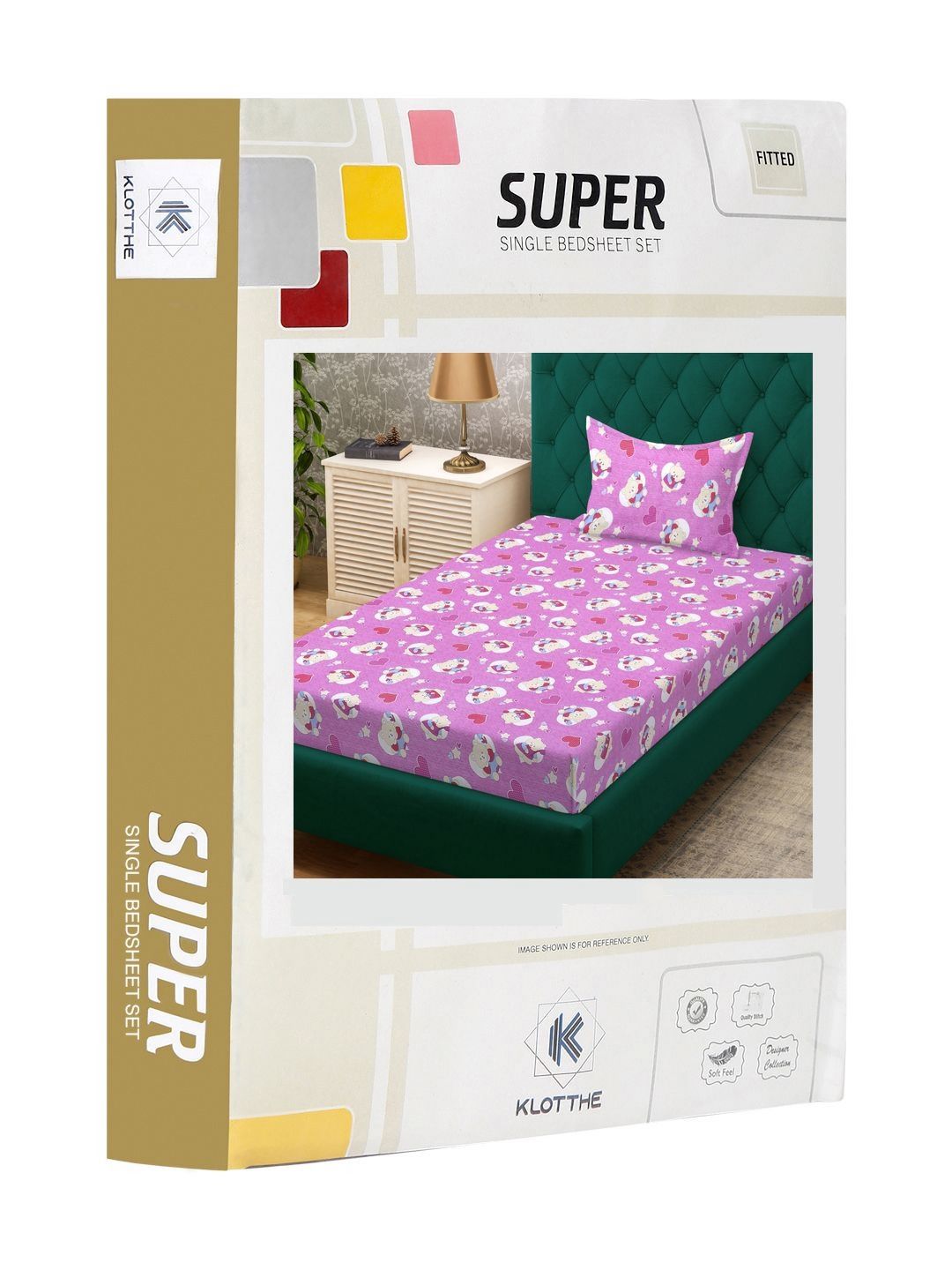KLOTTHE Purple Conversational Pure Cotton 400 TC Fitted Single Superfine Bedsheet