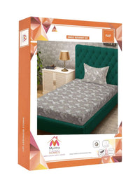 Myntra Elegant Homes Grey Floral Pure Cotton Breathable 400 TC Single Superfine Bedsheet with a Pillow Cover-59 x 87 inches