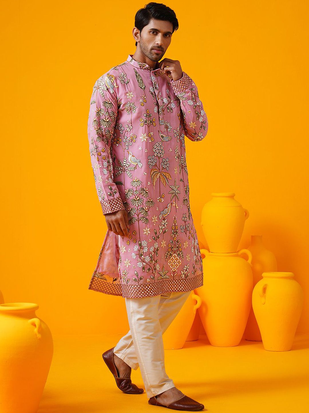 SOJANYA LUXE Ethnic Motifs Embroidered Mandarin Collar Thread Work Georgette Kurtas