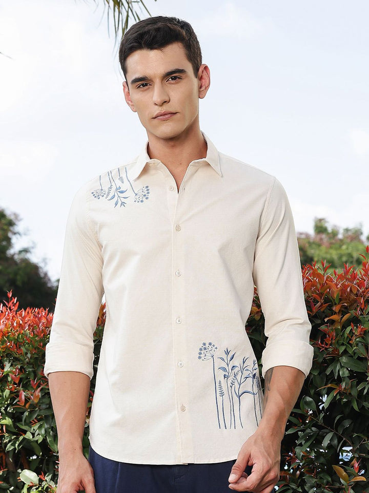 Thomas Scott Men's Cotton Floral Embroidered Casual Shirt
