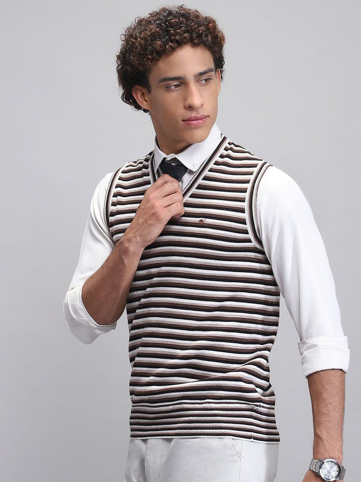 Monte Carlo Men Striped Woollen Sweater Vest