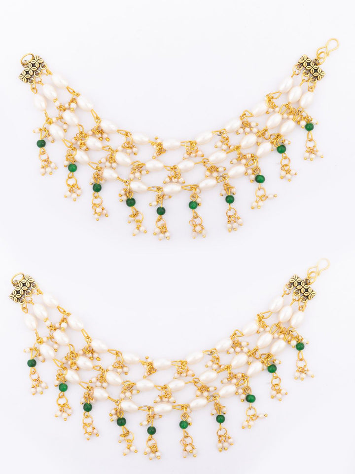 PANASH Gold-Plated Pearls Beaded Contemporary Ear Chain