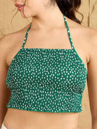 Berrylush Floral Printed Smocking Detail Styled Back Crop Top