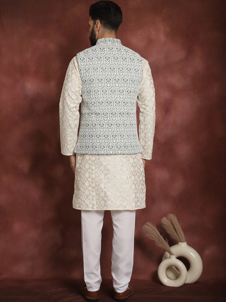 Anouk Floral Embroidered Regular Thread Work Kurta with Churidar & Nehru jacket