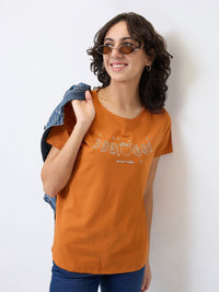 SPYKAR Women Graphic Printed Round Neck Cotton T-shirt