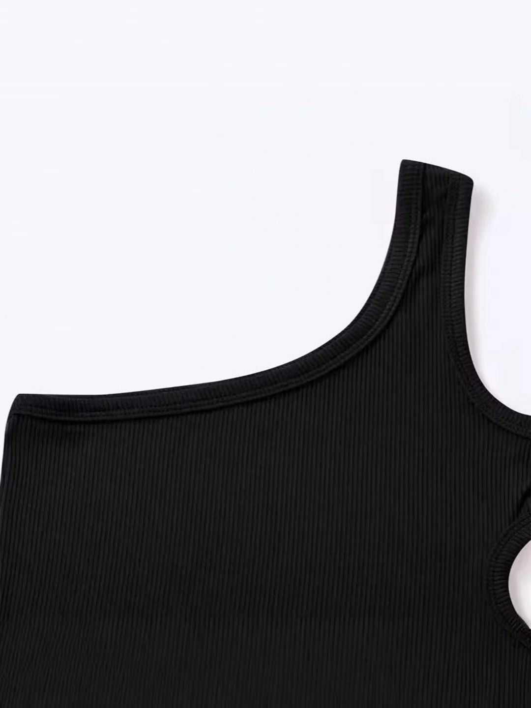 YK Girls Solid One Shoulder Sleeveless Crop Top