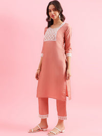 KALINI Floral Yoke Design Straight Thread Work Kurta with Trousers & Dupatta