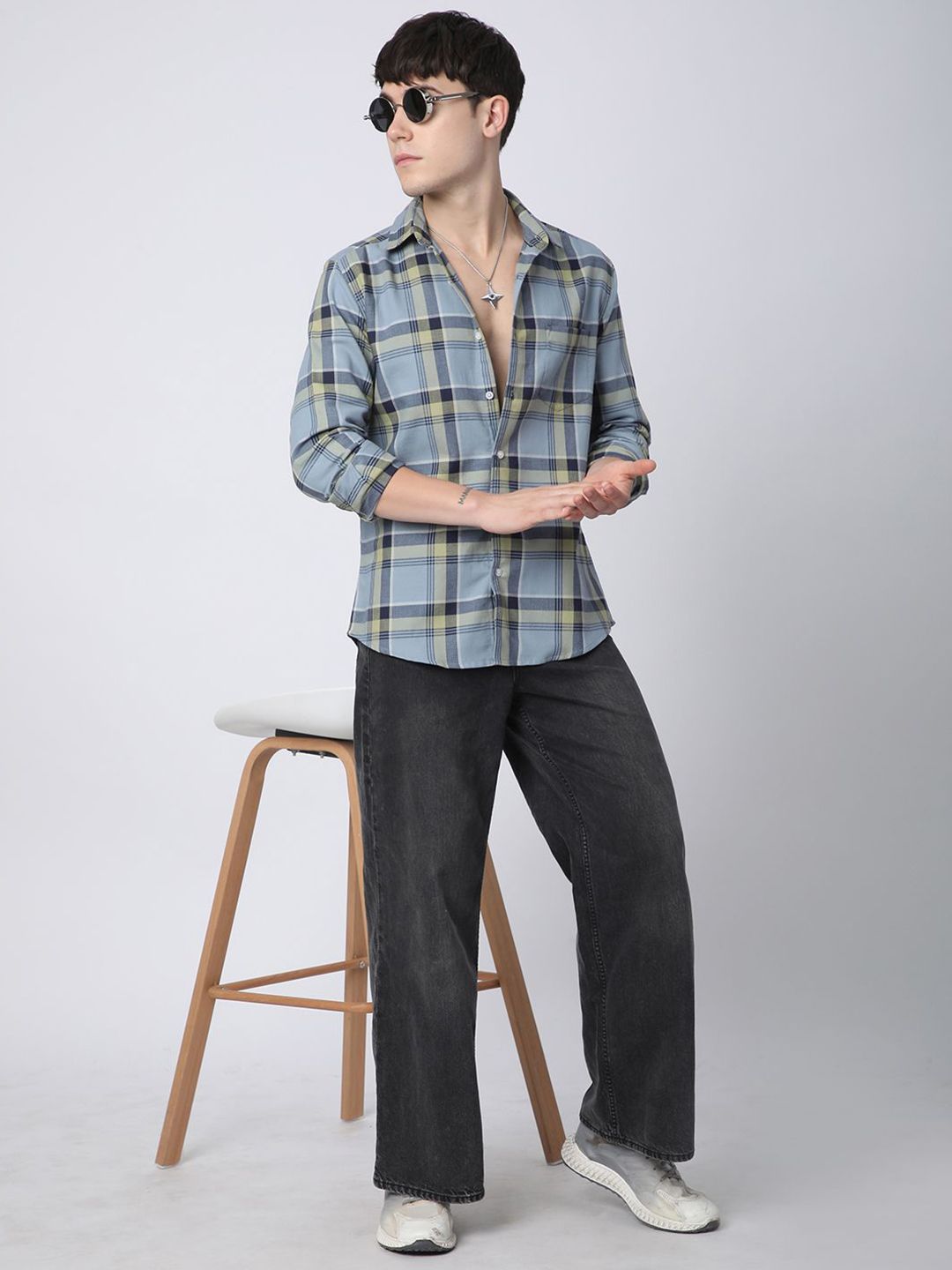 VASTRADO Men Classic Fit Spread Collar Tartan Checked Cotton Casual Shirt