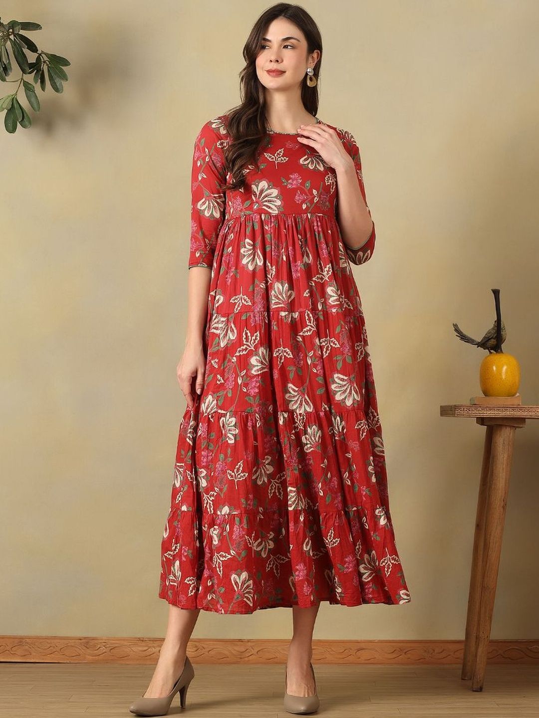 Mamicha Floral Print A-Line Midi Dress