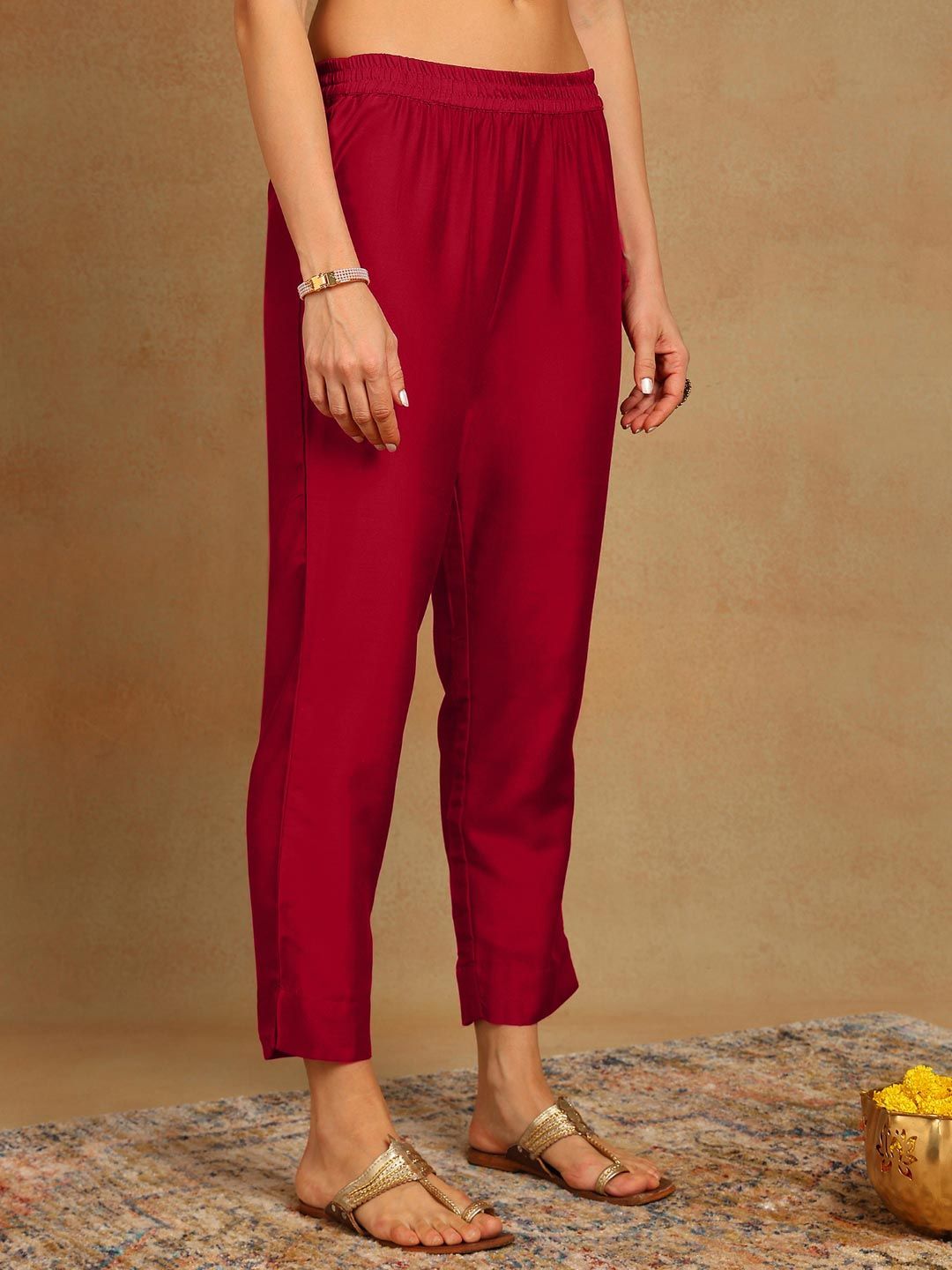 KALINI Ethnic Motifs Yoke Design Thread Work Anarkali Kurta With Trouser & Dupatta