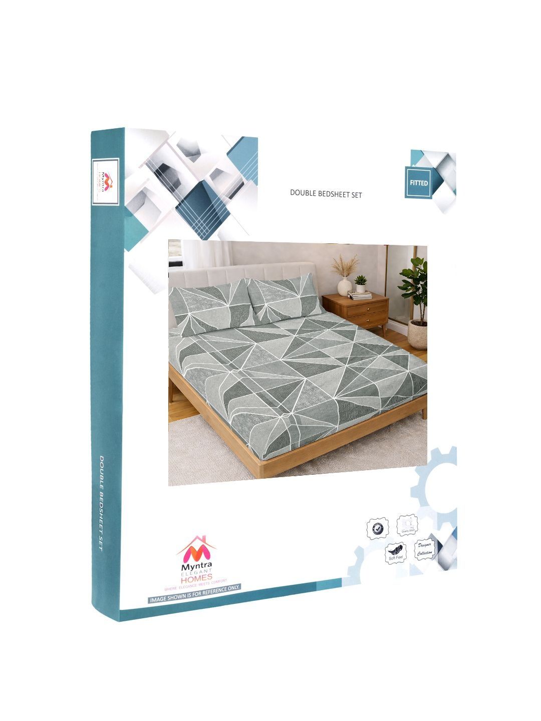 Myntra Elegant Homes Grey Geometric 300 TC King Bedsheet with 2 Pillow Covers