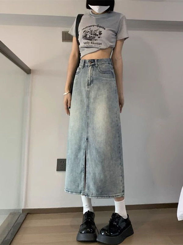 DressBerry Women Denim A-Line Midi Skirt