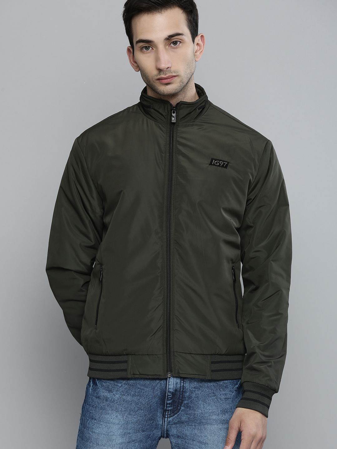 The Indian Garage Co Men Zip-Front Slim Fit Bomber Jacket