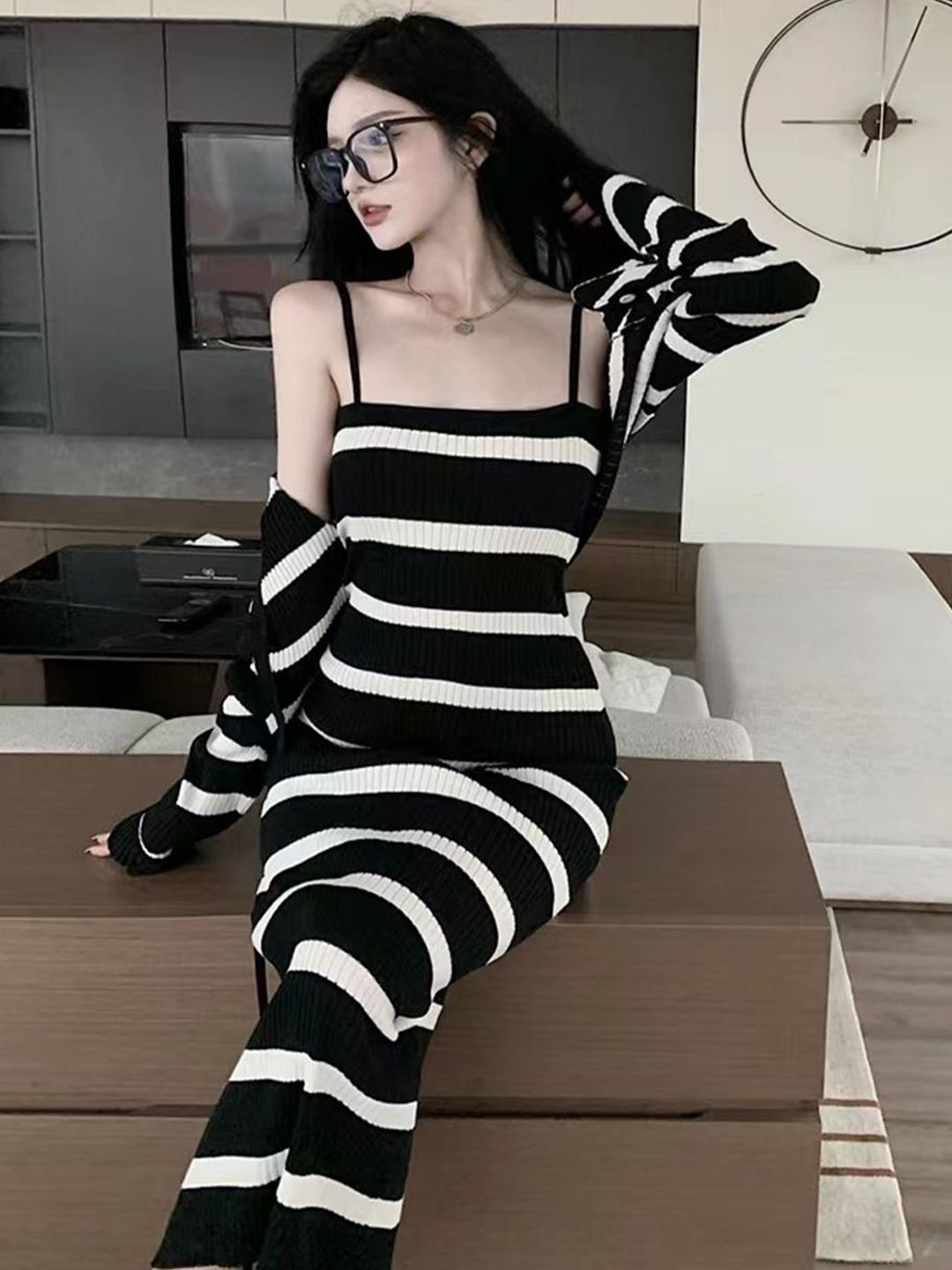 DressBerry Women Striped Bodycon Midi Dress
