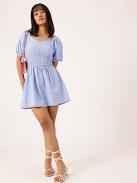 DressBerry Elegant Chic Cinched Waist Seersucker A-Line Mini Dress