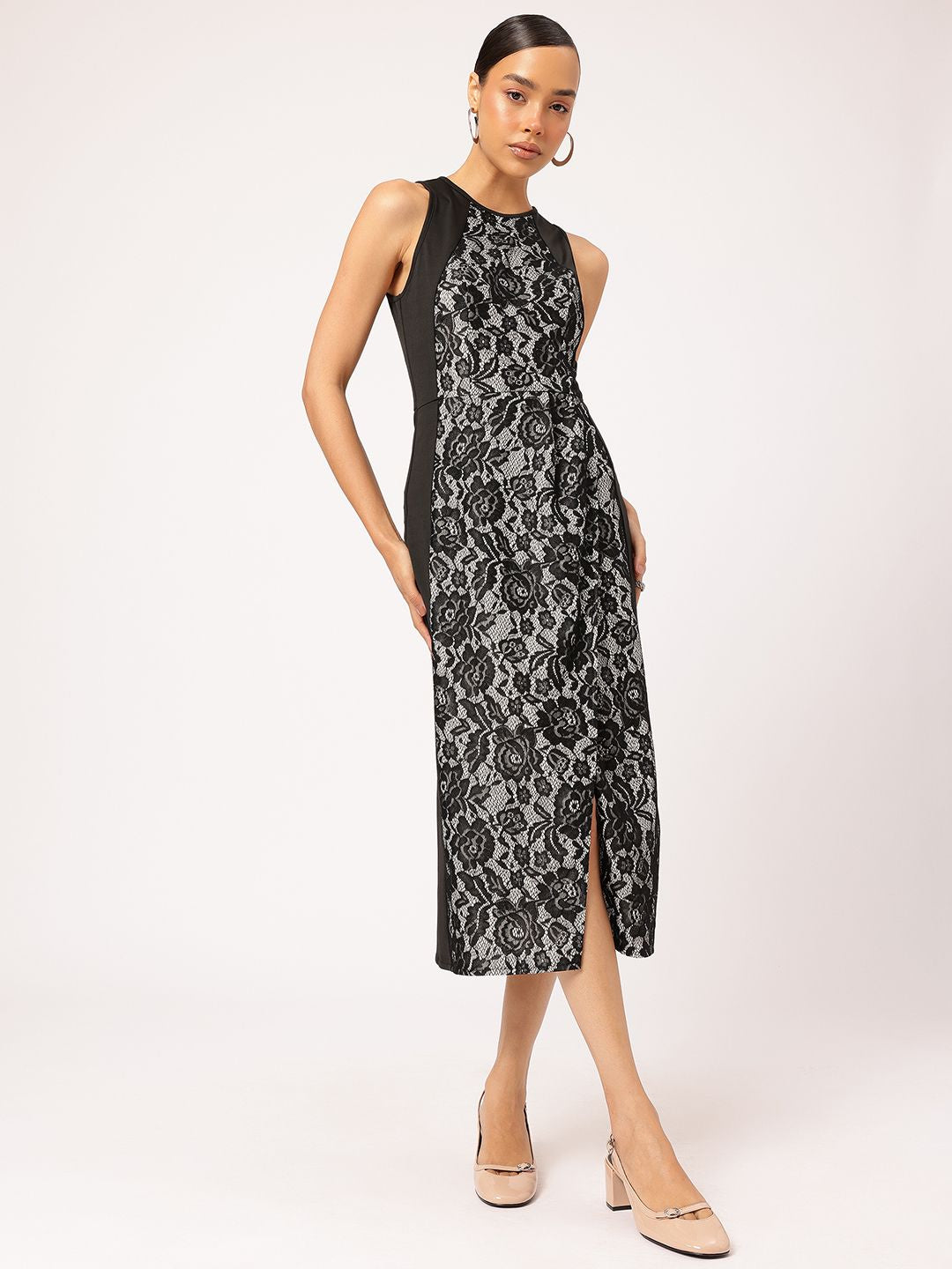 DressBerry Lace Sheath Midi Dress With Slit