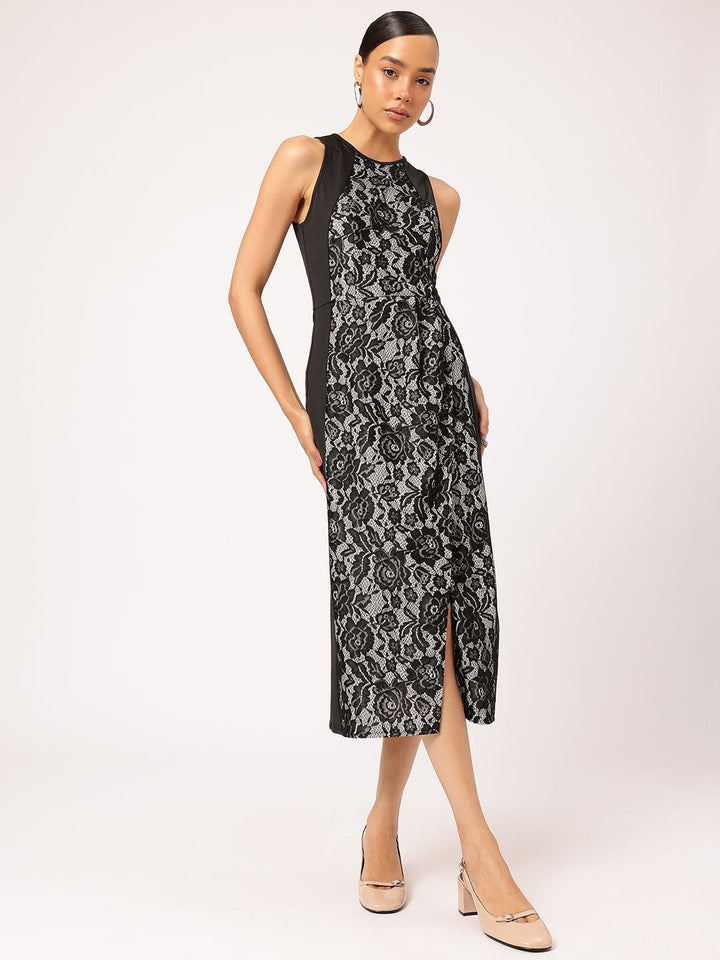 DressBerry Lace Sheath Midi Dress With Slit