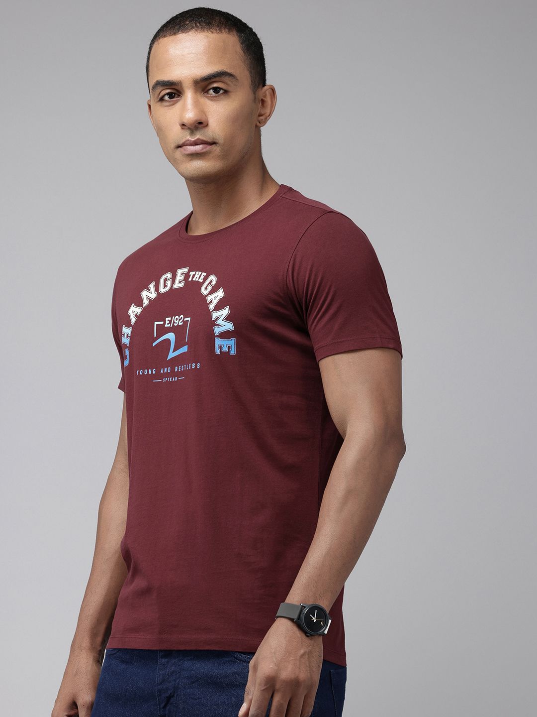 SPYKAR Typography Printed Pure Cotton Slim Fit T-shirt