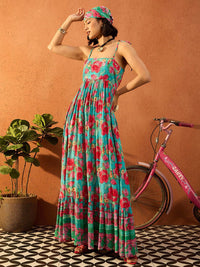 Pink Paprika by SASSAFRAS Floral Printed Gathered or Pleated Maxi Dress