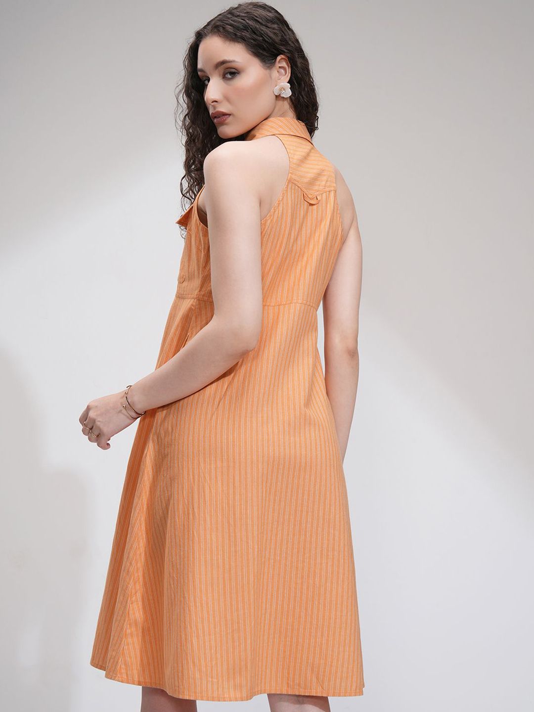 Tokyo Talkies Women Striped Sleeveless Shirt Dress