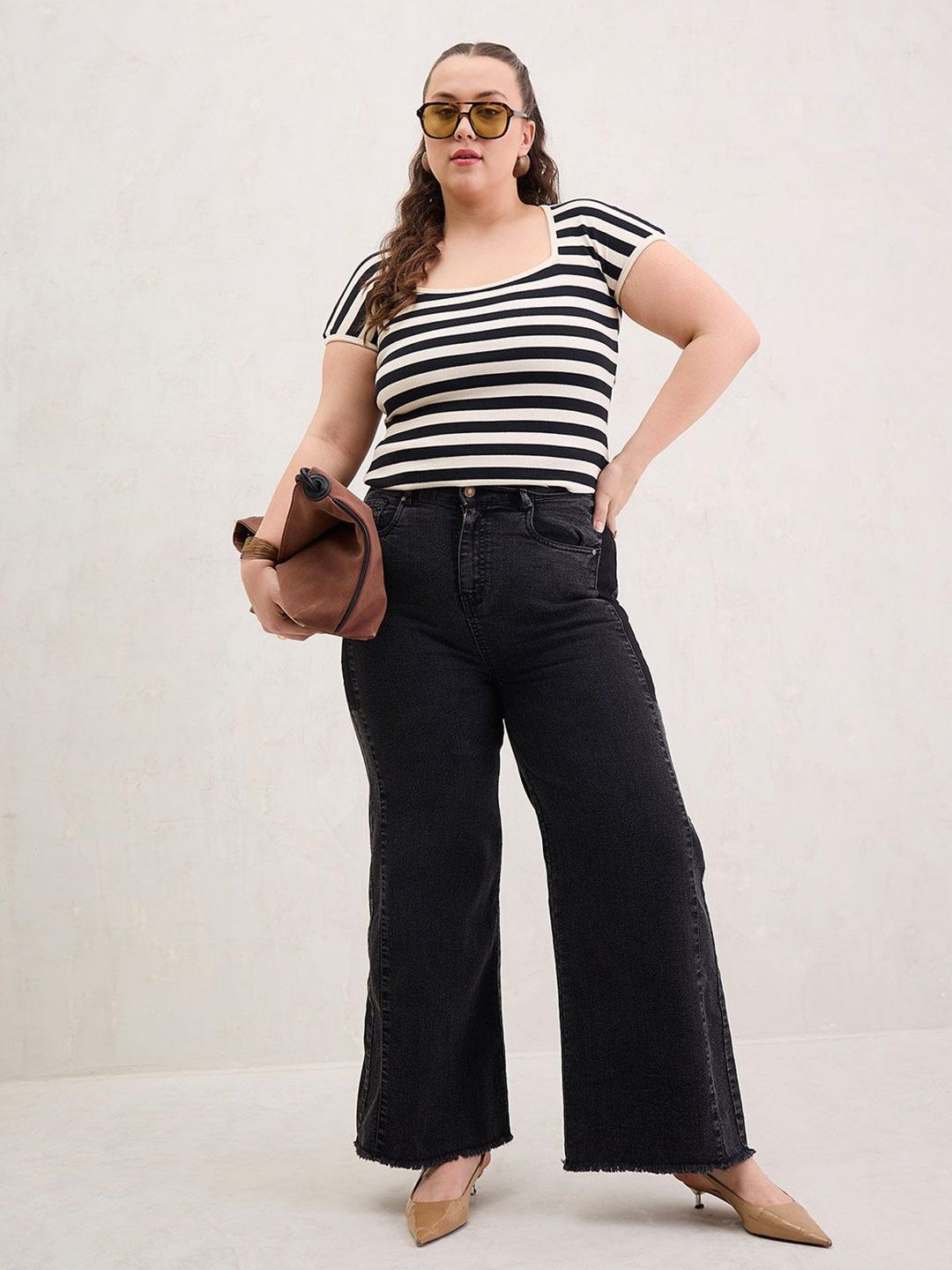 SASSAFRAS Women Plus Size Striped Cotton Top