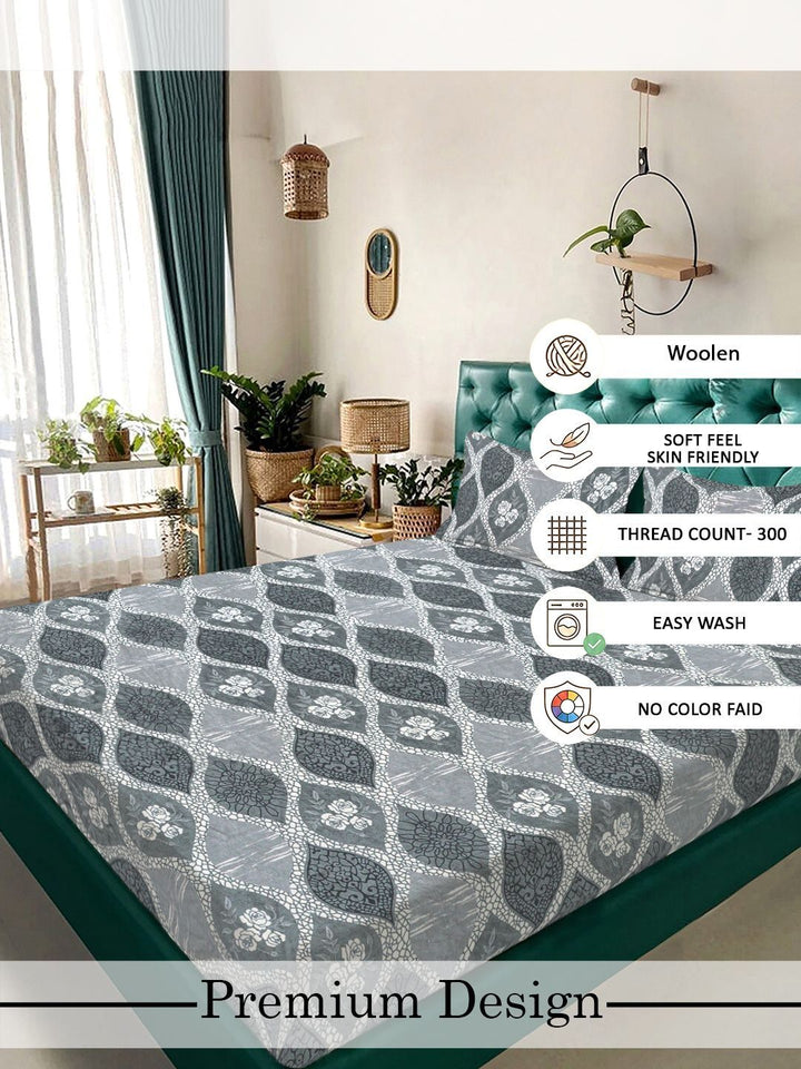 Myntra Elegant Homes Grey Geometric Dipasang Set Cadar King Woolen 300TC- 250X225cm