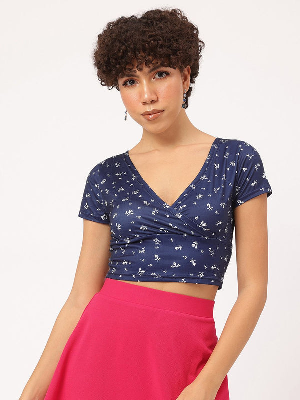 DressBerry Floral Frenzy Printed Wrap Crop Top