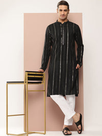 See Designs Mandarin Collar Geometric Embroidered Sequinned Chanderi Silk Straight Kurta