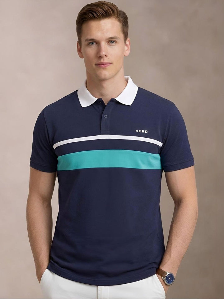 ADRO Men Colourblocked Polo Collar T-shirt