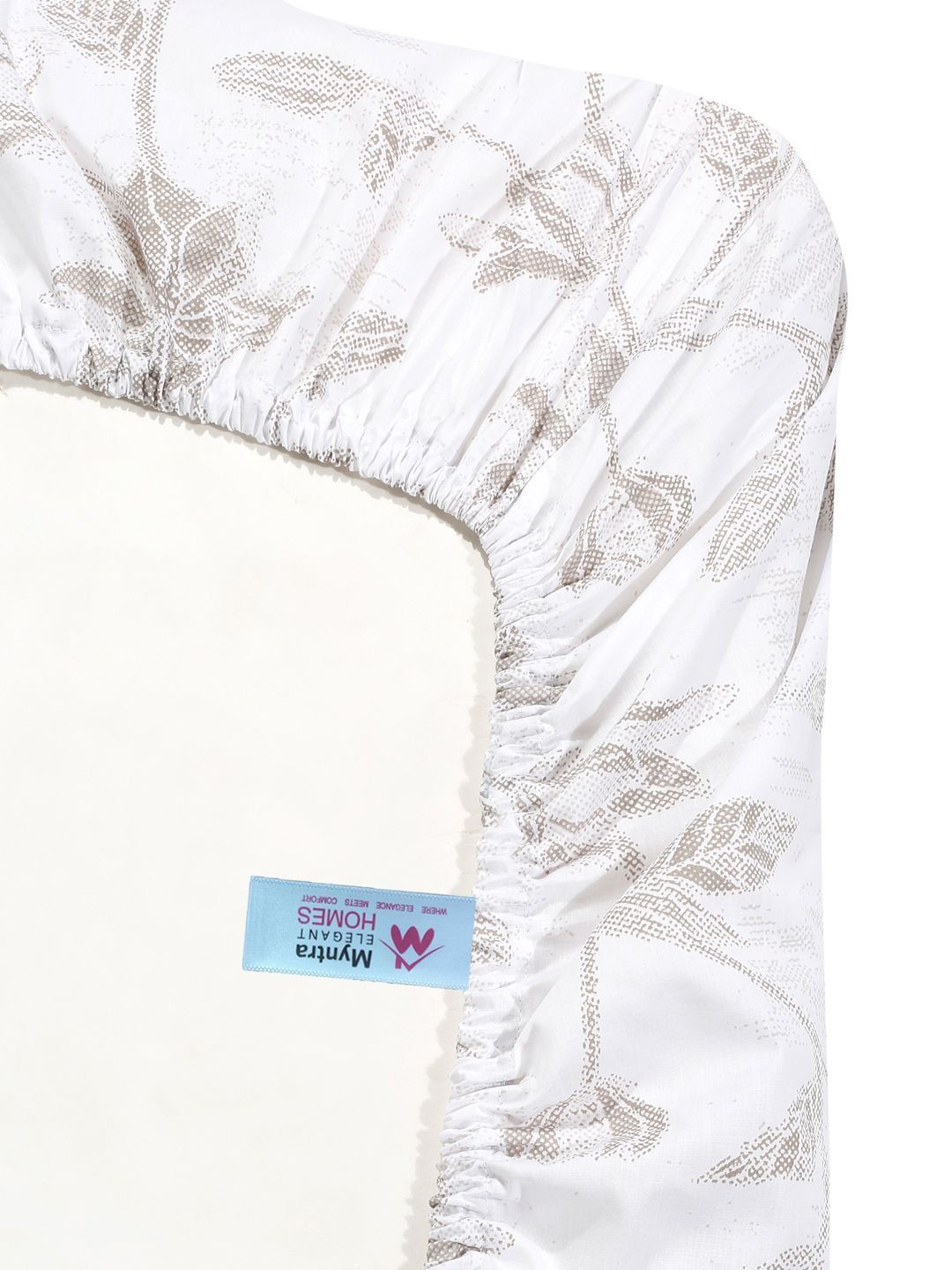 Myntra Elegant Homes White & Brown Floral 400 TC Bedsheet with 2 Pillow Covers