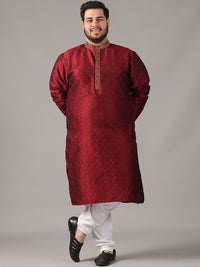 SOJANYA PLUS Size Paisley Woven Design Zari Band Collar Straight Kurta