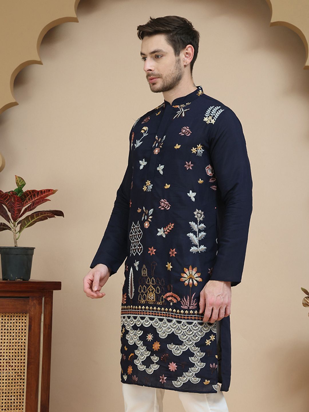 JOMPERS LELAKI Motif Etnik Saluran Silk Lurus Kurta Lurus