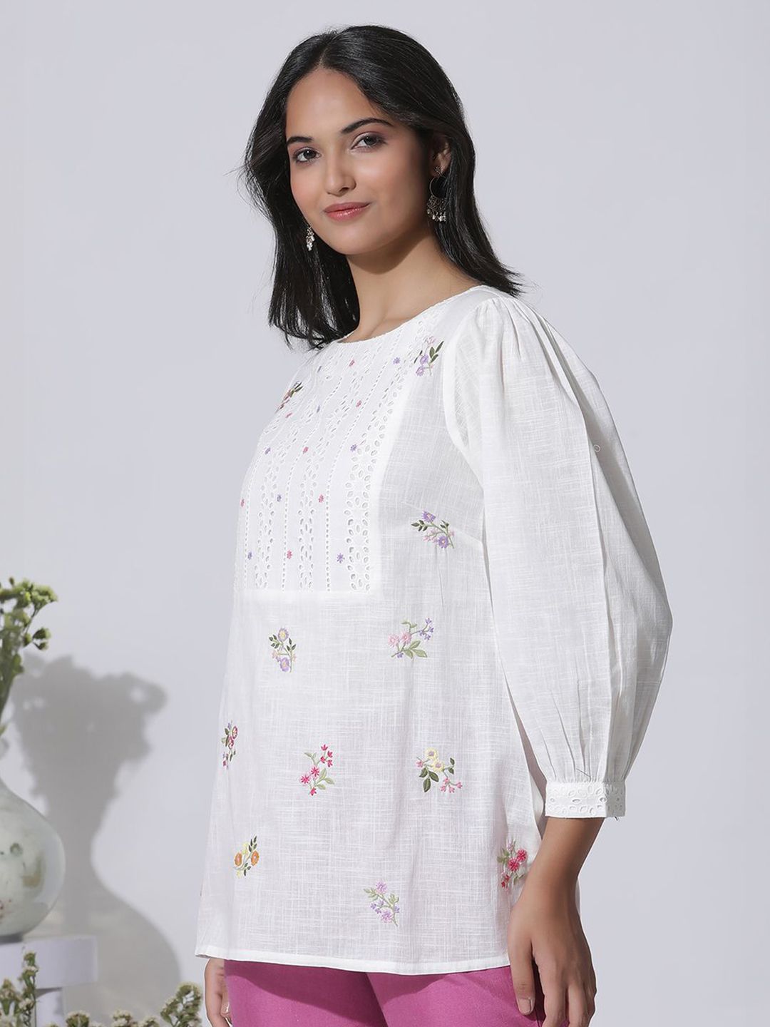 W Floral Print Cotton Top