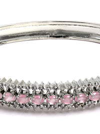 KARATCART Silver-Plated & Pink American Diamond Studded Bangle