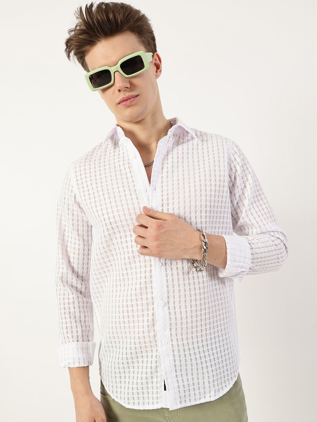 Thomas Scott Men Premium Spread Collar Textured Solid Slim Fit Casual Shirt