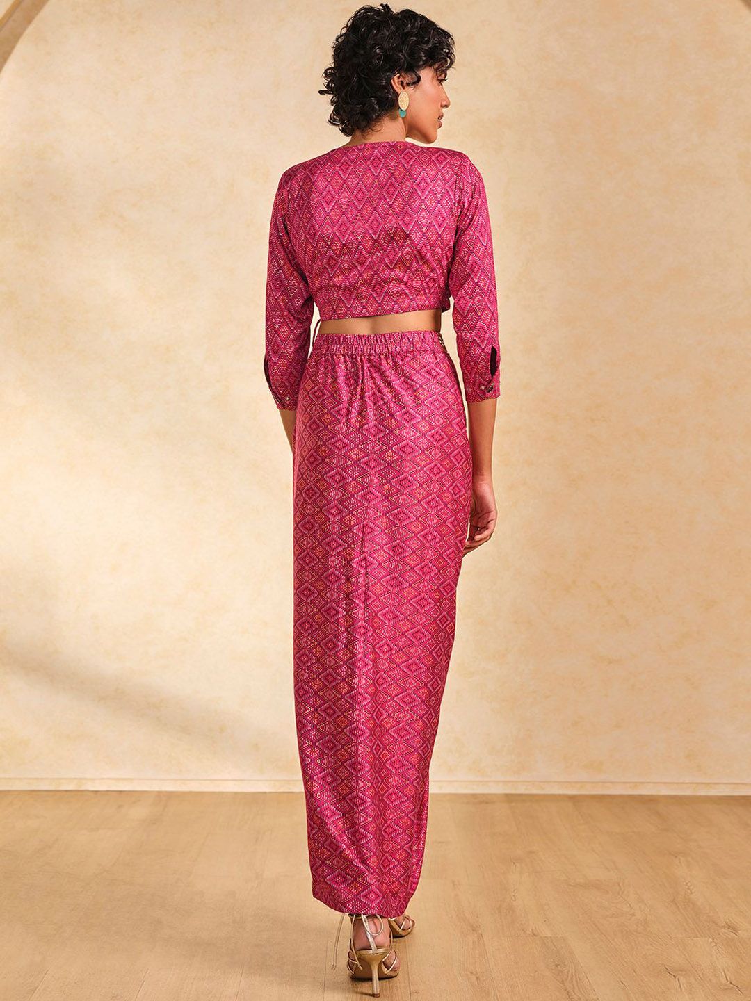 Global Desi Printed Top & Drape Skirt