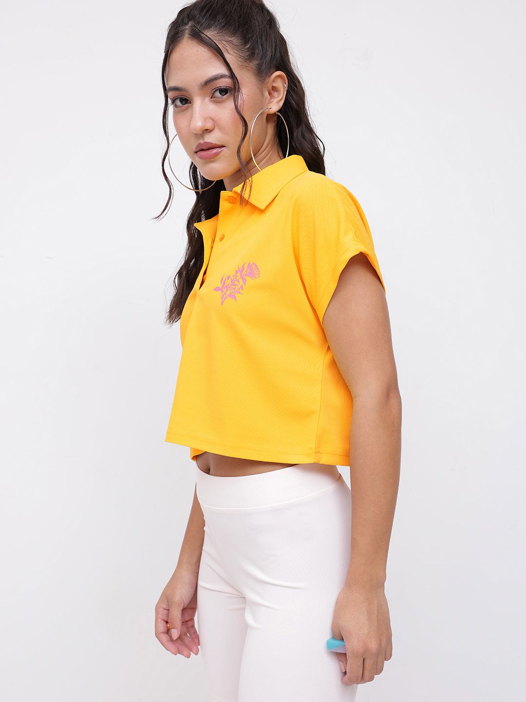 DressBerry Sunny Vibrant Aesthetic Boxy Polo Collar Crop T-shirt