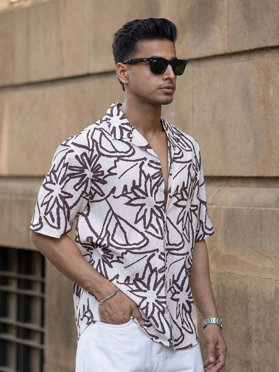 Powerlook Men Cuban Collar Textured Casual Shirt