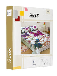 KLOTTHE Purple & White Printed 400TC Double Bedsheet With 2 Pillow Covers-98.4 x 88.5 Inch
