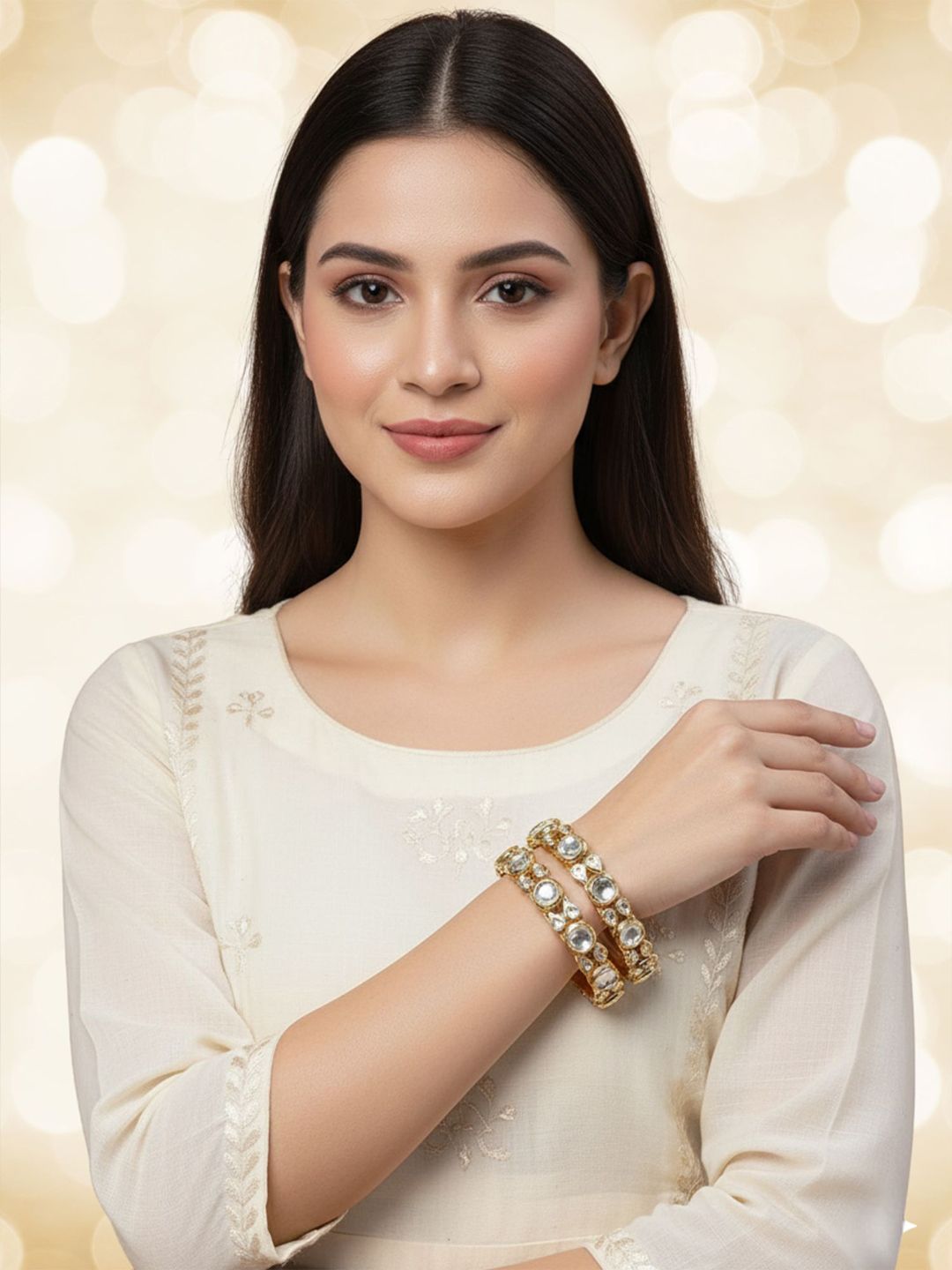 Set Karatcart dari 2 gelang Kundan berlapis emas