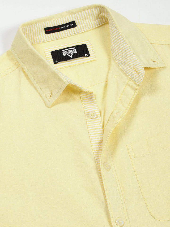 Thomas Scott Men Premium Button-Down Collar Solid Pure Cotton Slim Fit Casual Shirt